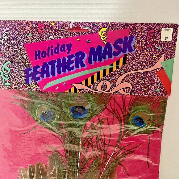 Peacock Feather Mask Vintage 1989, Halloween Costume Mardi Gras Play Masquerade - Picture 3 of 6